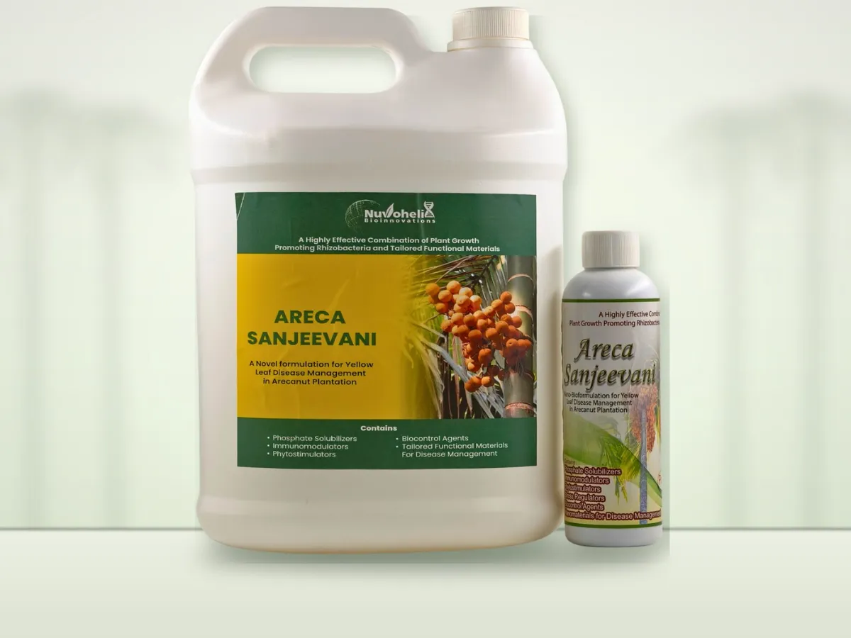 Areca Sanjeevani 5-litre can and bottle for arecanut plantations