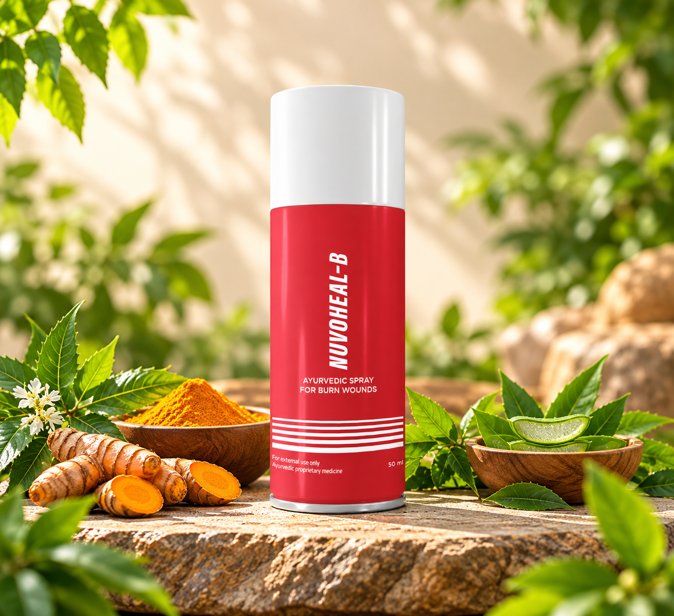 Nuvoheal-B Ayurvedic burn spray with turmeric and herbs